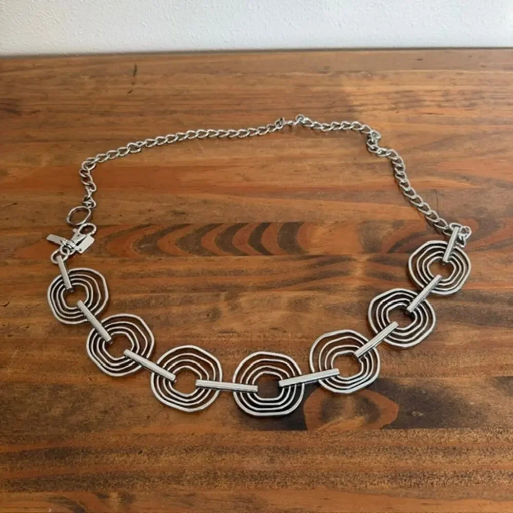 Chicos Chain Belt Silver Tone Nested Circles Link Y2K Statement Boho Hippie